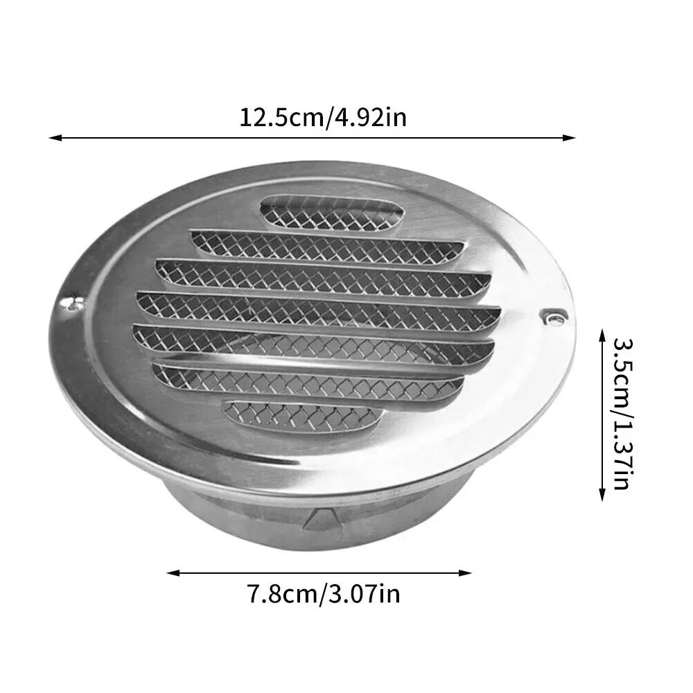 Aço inoxidável Flat Round Air Vent Grill, Metal Cover, Ventilação, Flange, Proteção contra insetos, Diâmetro 80mm, 100mm, 1Pc