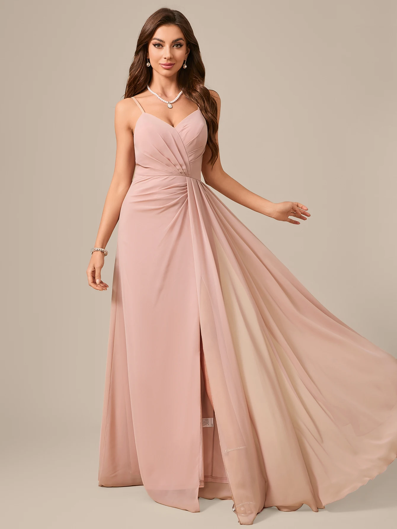 Sukienka druhny bez rękawów z wysokim rozcięciem z szyfonu, elegancka długa suknia dla kobiet na wesele, przyjęcie weselne, moda damska.