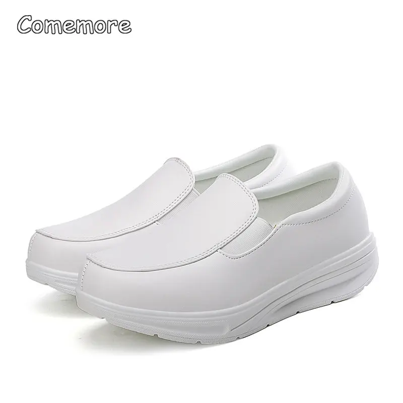 Comemore Sneakers Women Nurse White Shoes Comfortable Walking Shoes Breathable Female Flats Footwear Platform Slip-On Loafers 42