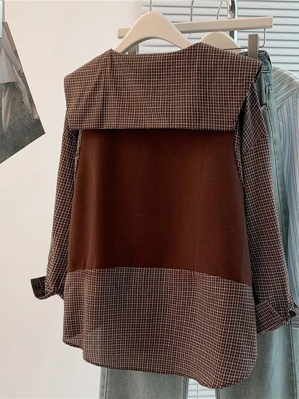 Faion دمية طوق منقوشة الربط طويل Sve irt المرأة فضفاضة حجم كبير التخسيس وهمية قطعتين أعلى الخريف 2025 البحرية Sle