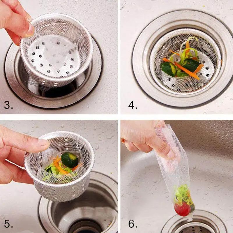 Disposable Kitchen Sink Strainer Bag Mesh Filtering Garbage Filters Sewer Drain Anti-blocking Leak Mesh Tool Rubbish Net Bag