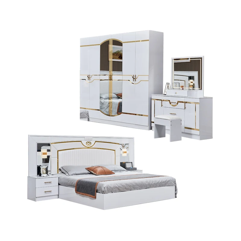 

&Hotel Royal Luxury Bed Frame Wooden America Wardrobe Solid Walldrope King Size Bedroom Furniture Set