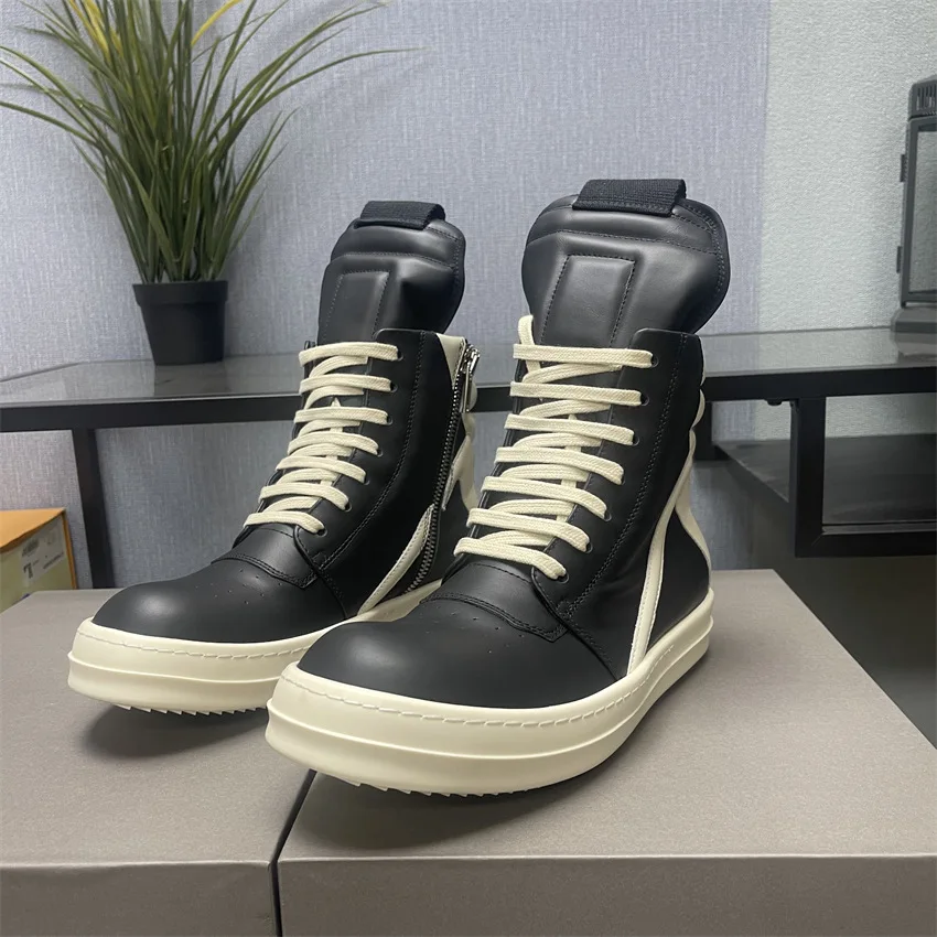 

Men's Shoes High Top Leather Sneakers Women Casual Luxury Lace Up Zip Vintage Classics Black Designer Male Boots