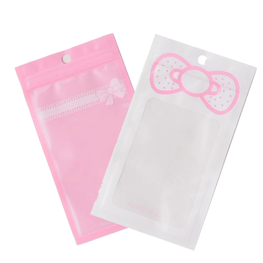50pcs Pink Bow Knot Bags Resealable Zipper Pouches for DIY Bracelets Storage Jewelry Packaging Display Supplies Small Business