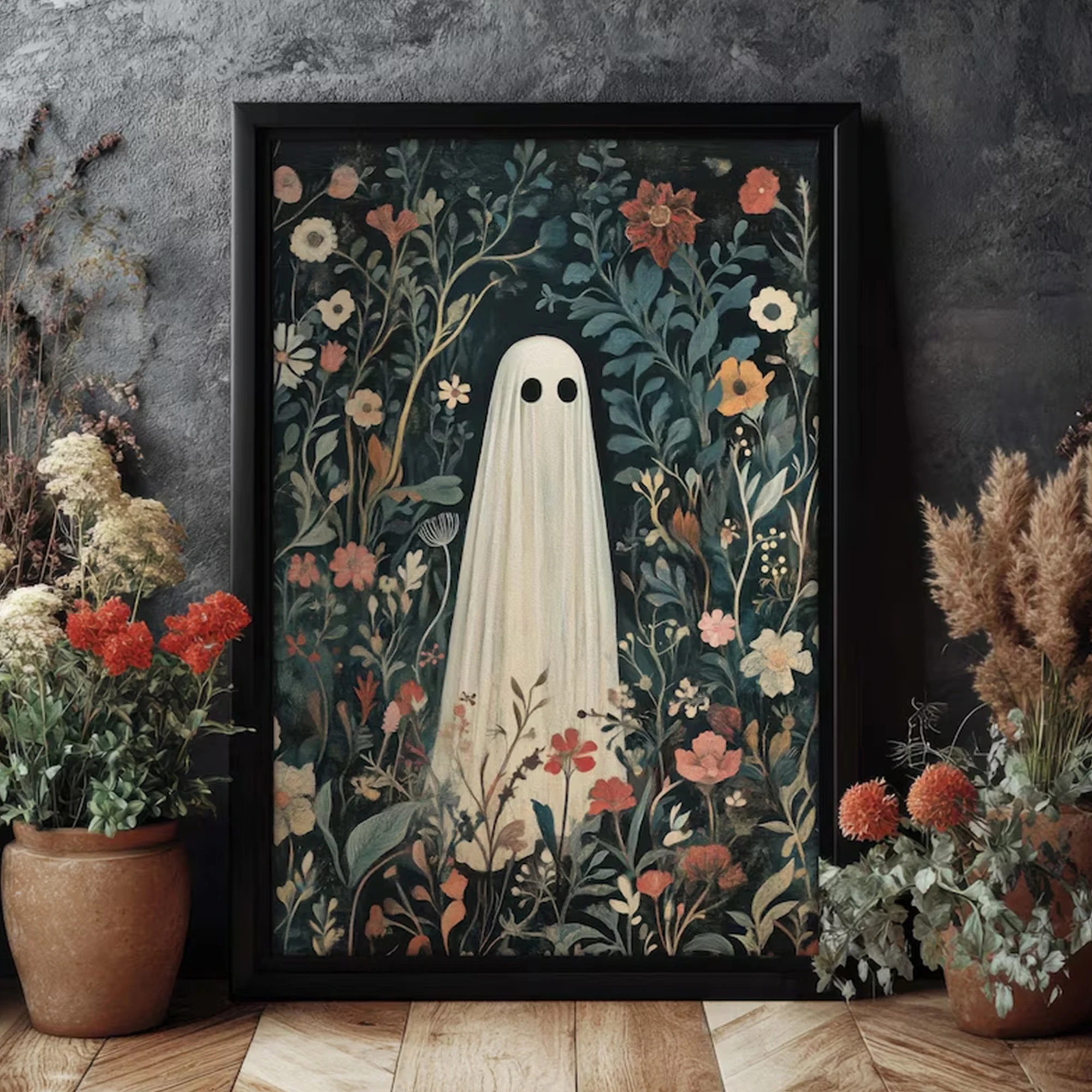 Moderner Halloween-Wandkunstdruck mit schelmischem Geist, Leinwandgemälde, Poster, Bild für Wohnzimmer, Schlafzimmer, Heimdekoration