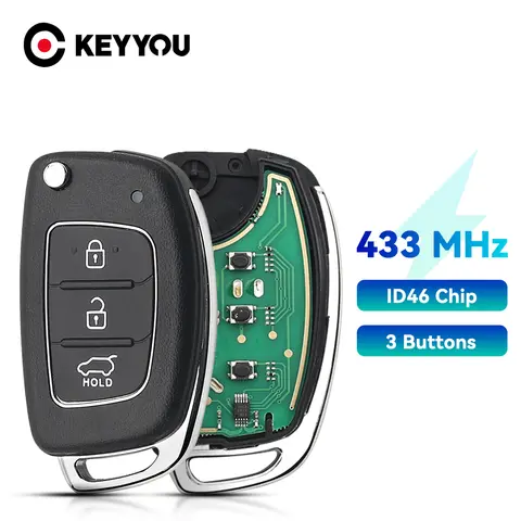 KEYYOU 자동차 원격 플립 키 Fob 현대 악센트 Ix35 IX45 I30 솔라리스 투손 I20 산타페 433Mhz ID46 칩