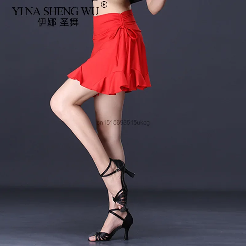 Latin Dance Skirt Lady High Waist Contrasting Ruffled Latin Skirt Sexy Adult Salsa Tango Rumba Ballroom Asymmetrical Skirt Black