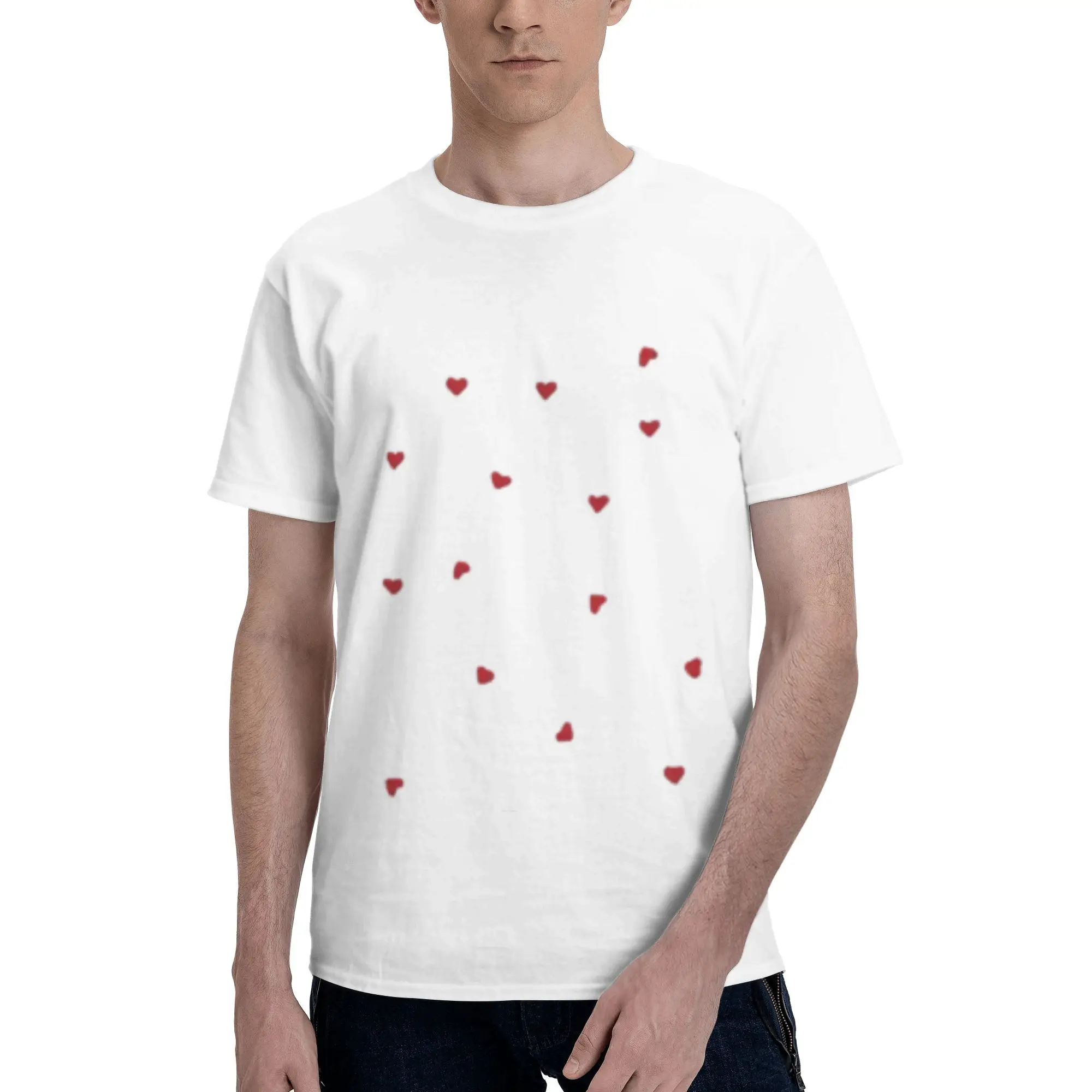 Small Red Hearts Scattered Pattern Men's T Shirts Personality Crazy Tees Short Sleeve Round Collar Cotton Adult Clothing T-Shirt