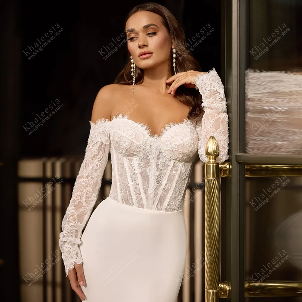 Klassische Brautkleider, Satin-Brautkleider, Spitzenapplikationen, schulterfrei, Roben, Schatz, Vintage, Vestidos de Novia, individuell gestaltet