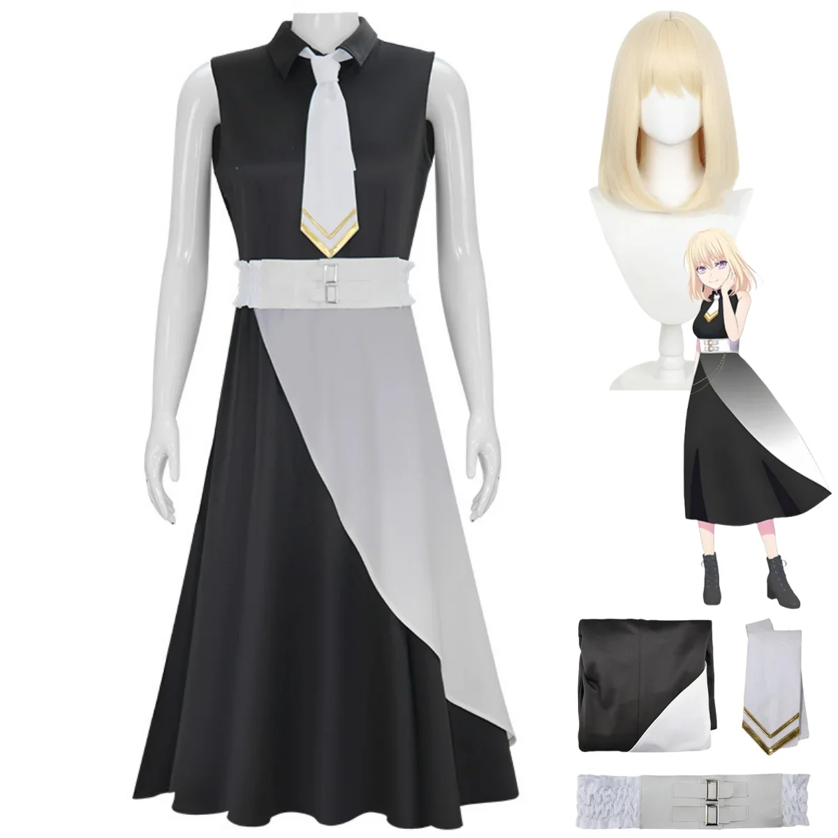 Anime BanG Dream! It's MyGO!!!!! Misumi Uika Cosplay Costume Ave Mujica Black Sleeveless Dress Uniform Wig Woman Sexy Party Suit