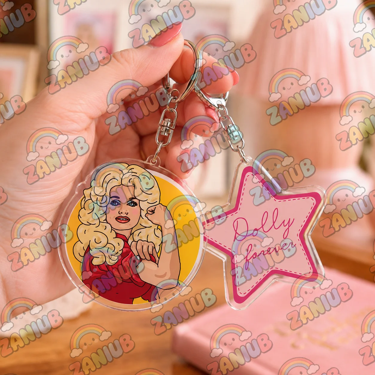 Classic Singer Dollywood Tennessee Cowboy Keychain Jolene 9 To 5 Country Music Keyings Bag Car Charms Fans Friends Gifts