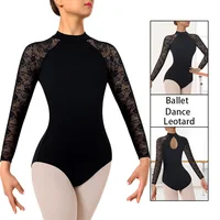 Leotardos de baile de Ballet con empalme de encaje Floral para mujer, Tops de baile de gimnasia para adultos con forro frontal suave, ropa de Ballet
