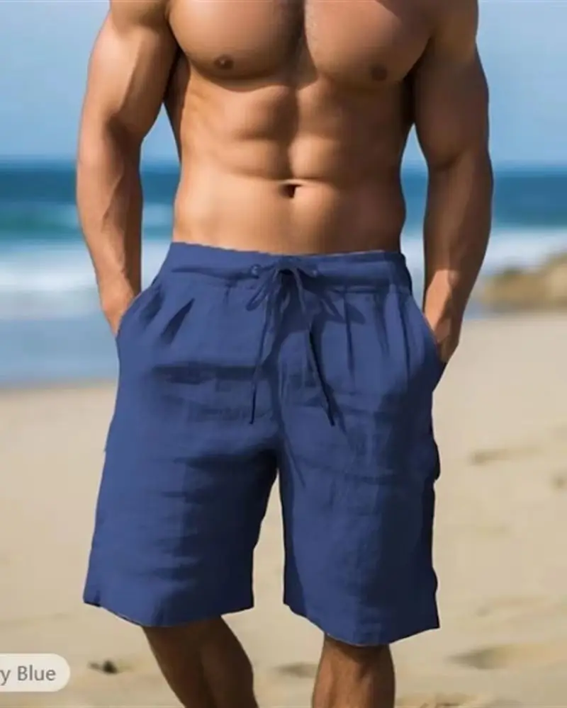 Loose Straight Leg Men's Shorts 5-Point Linen Cotton Blend Elastic Waist Breathable Casual Summer Beach Shorts New 2025