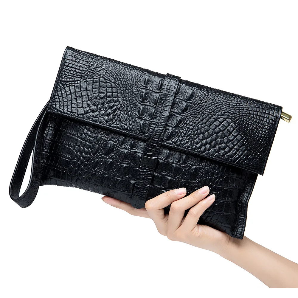 

Alligator Pattern Women Genuine Leather Clutch Bag Black Crocodile Ladies Chain Cowhide Shoulder or Crossbody Bags