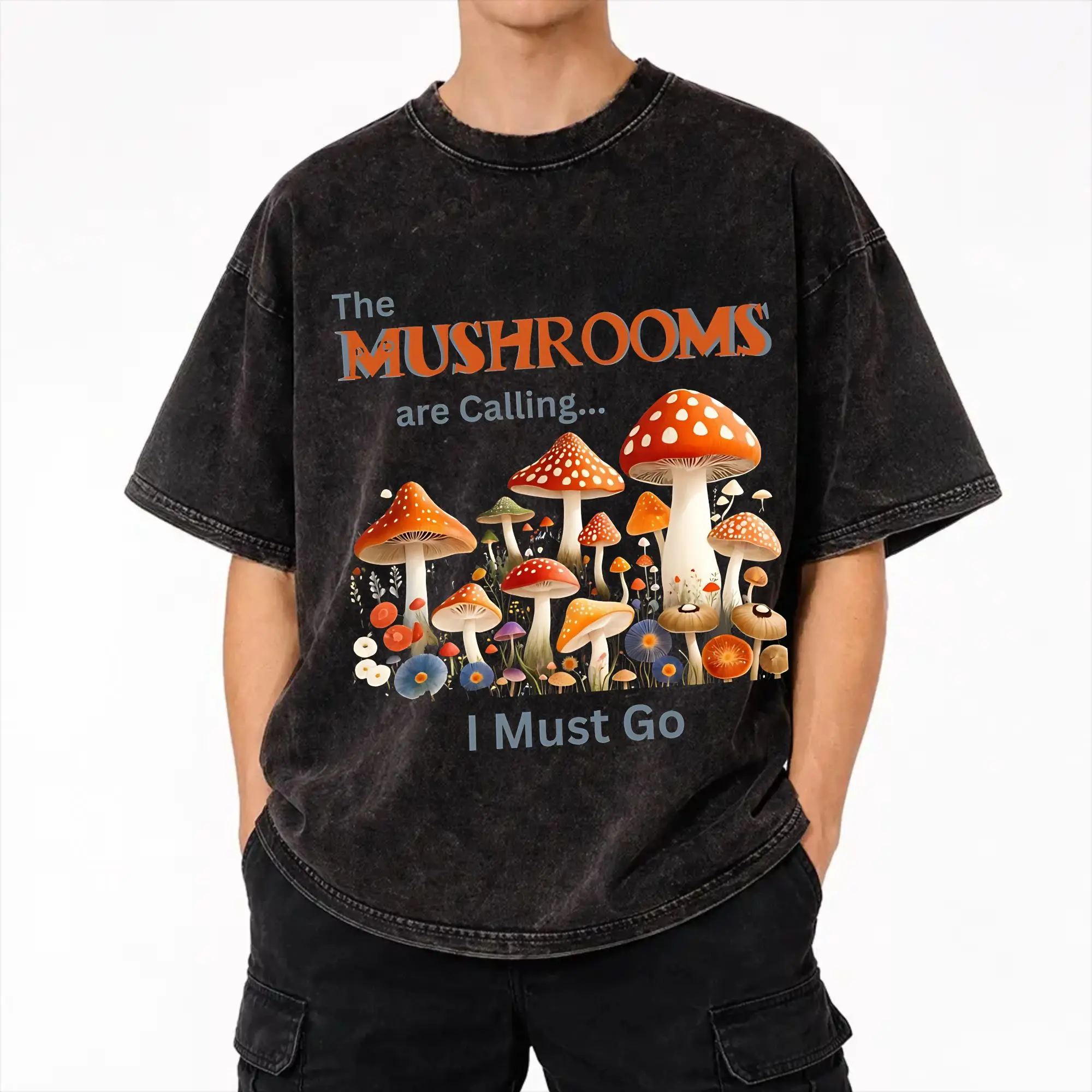 Mushrooms Are Calling T Shirts Hip Hop Washed 100% Cotton Oversize T-Shirt  Fashion Men Women Streetwear Printed Tee Shirt