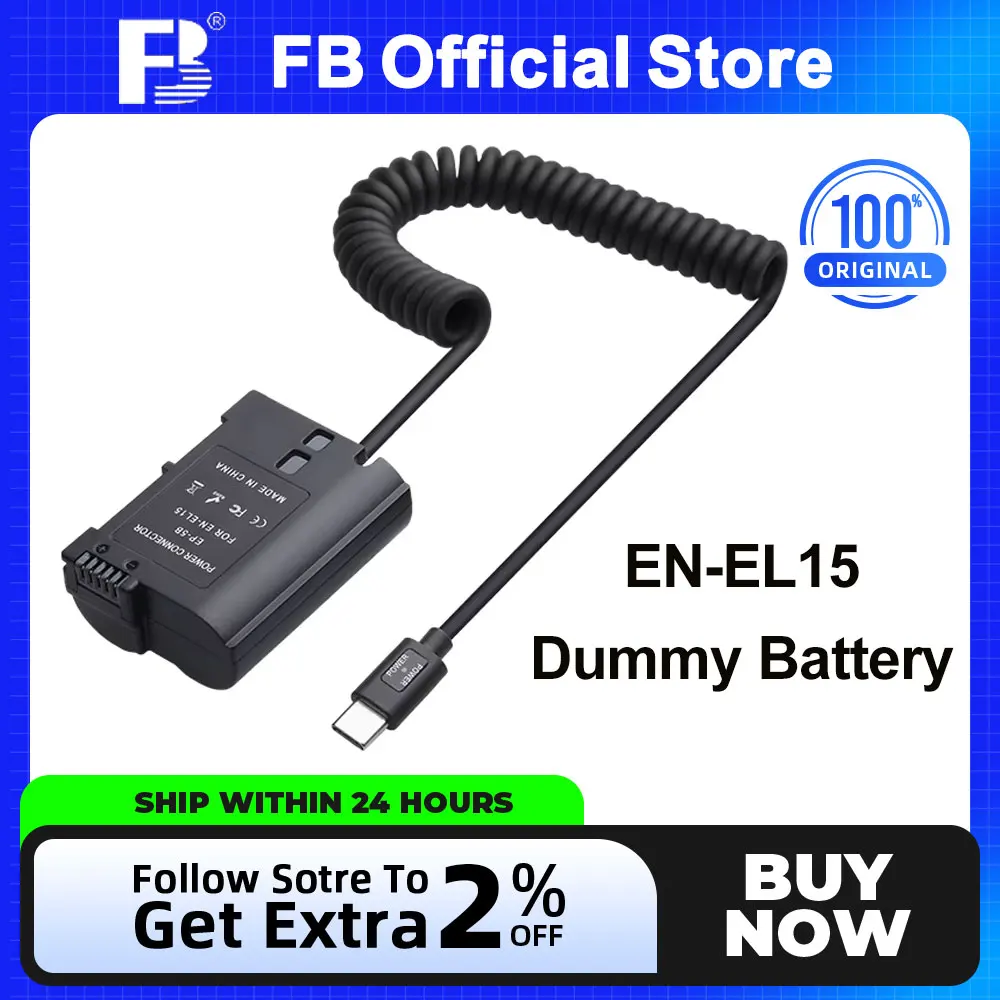 

FB EN-EL15 EN-EL15C TO Dummy Battery USB Type C Cable Power Adapter for Nikon D500 D600 D780 D810A D7000 D7200 D7500 Z5 Z6 Z7 II