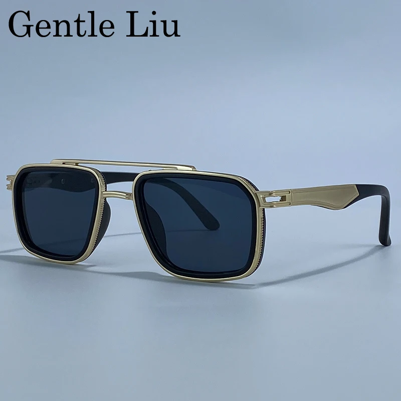 

Винтажные квадратные солнцезащитные очки в стиле стимпанк для мужчин, 2026, люксовый бренд, классическая металлическая оправа, солнцезащитные очки с двойной перекладиной для вождения, мужские очки