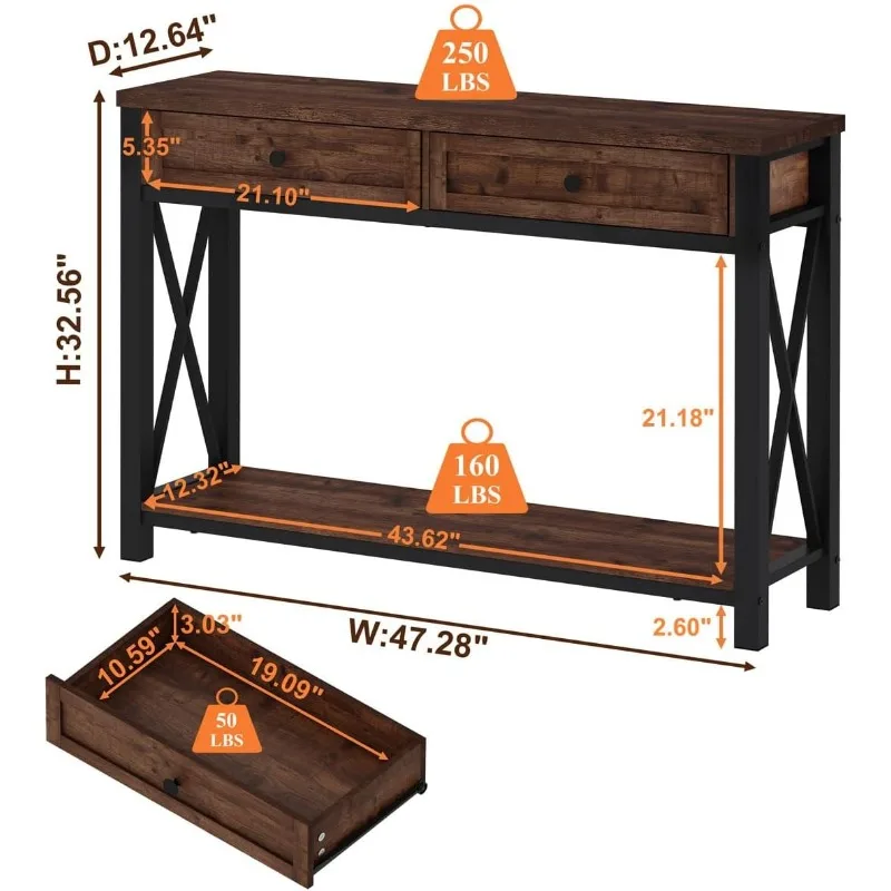 Entryway Table with Storage, Sofa Table Behind Couch for Living Room, Farmhouse Entry Table for Hallway, Foyer, Front Door