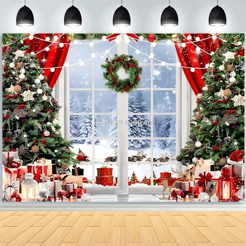 

Christmas Day Wreath Snowman Photography Backdrop Props Family Xmas Eve Party Decor Living Room New Year Background DS-06