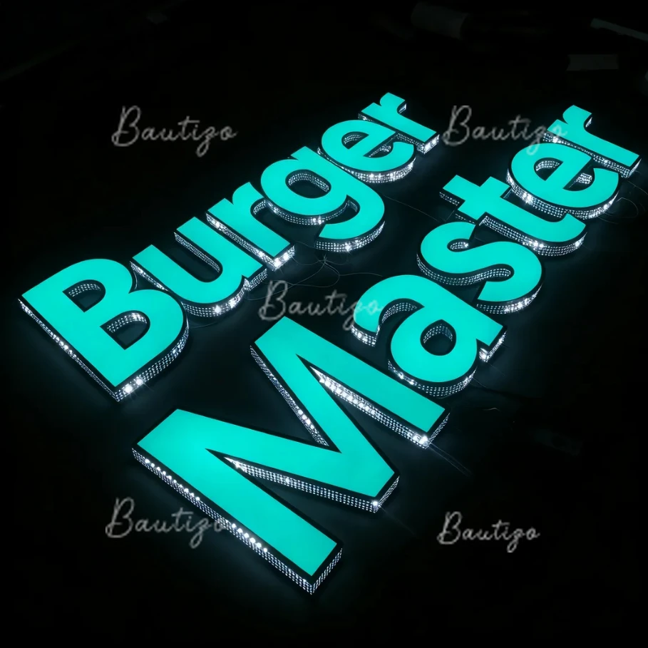 Huruf Dekoratif Logo untuk Bisnis Poster LED Iklan Neon Sign Kustom Tanda Akrilik Label Bisnis Lampu Logam Bercahaya