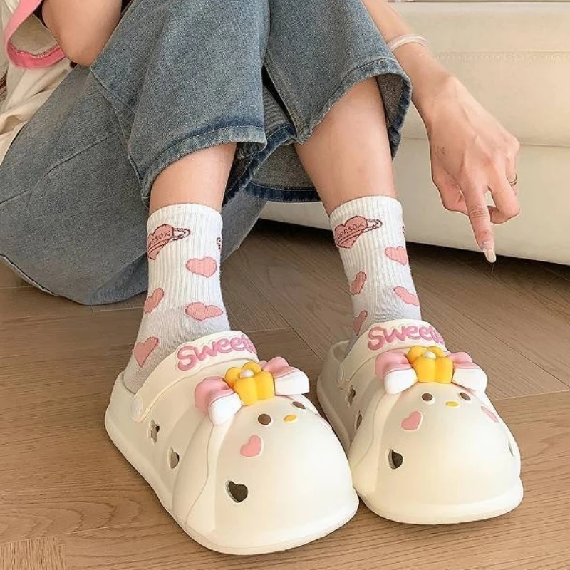 

Cartoon Hole Shoes for Women, Summer Home, Cute Indoor, Soft Sole, Height Increasing, Anti Slip, Outer Wearing, Toe Cap Sandals