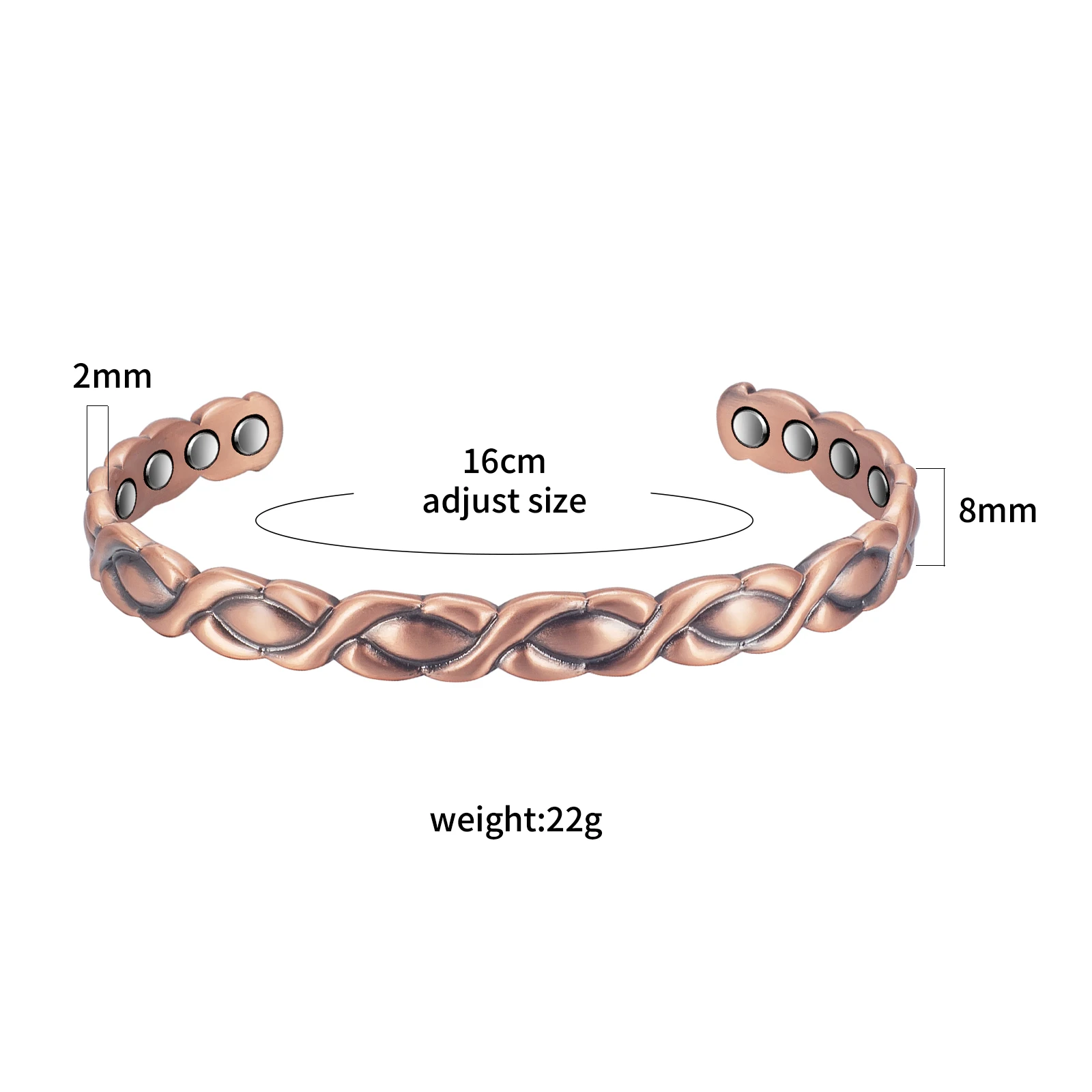 Wollet Pure Copper Bracelet for Women, Magnetic Adjustable Bracelet with Magnet, Jewelry Gift