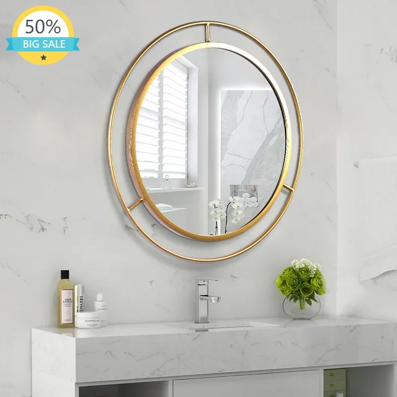 

Makeup Wall Mirror Gold Round Bathroom Big Mirror Room Wall Decor Aesthetic Espejos Decorativos Home Decoration Accessories