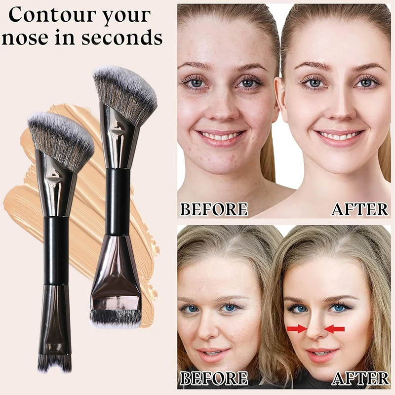 Doppelkopf Make-up Pinsel Puder Rouge Pinsel Foundation Pinsel U-förmige Nase Schatten Kontur Pinsel Multifunktionale Schönheit Werkzeug