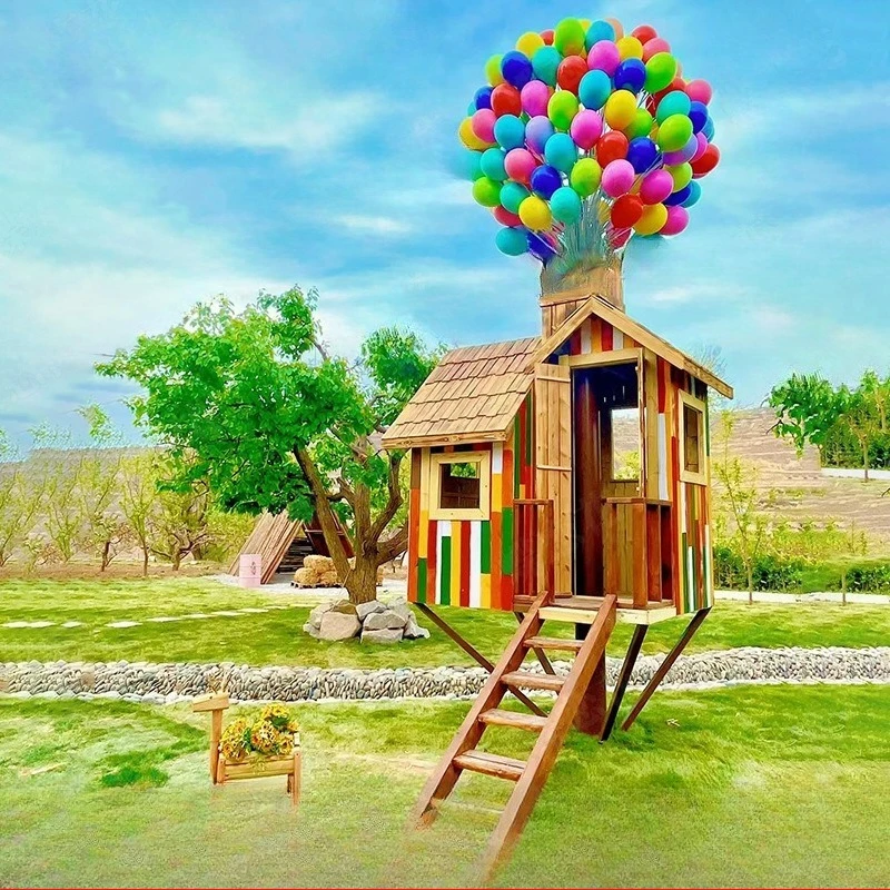 Internet celebrity cabins, camera clock in props, scenic campground landscape fiberglass balloon house