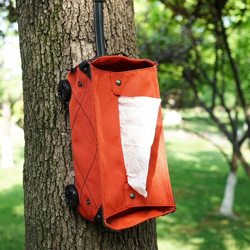 

Foldable Trolley Design Camping Tissue Box Red Oxford Cloth Car Mounted Storage Box Holder for Outdoor Camping Shopping Use