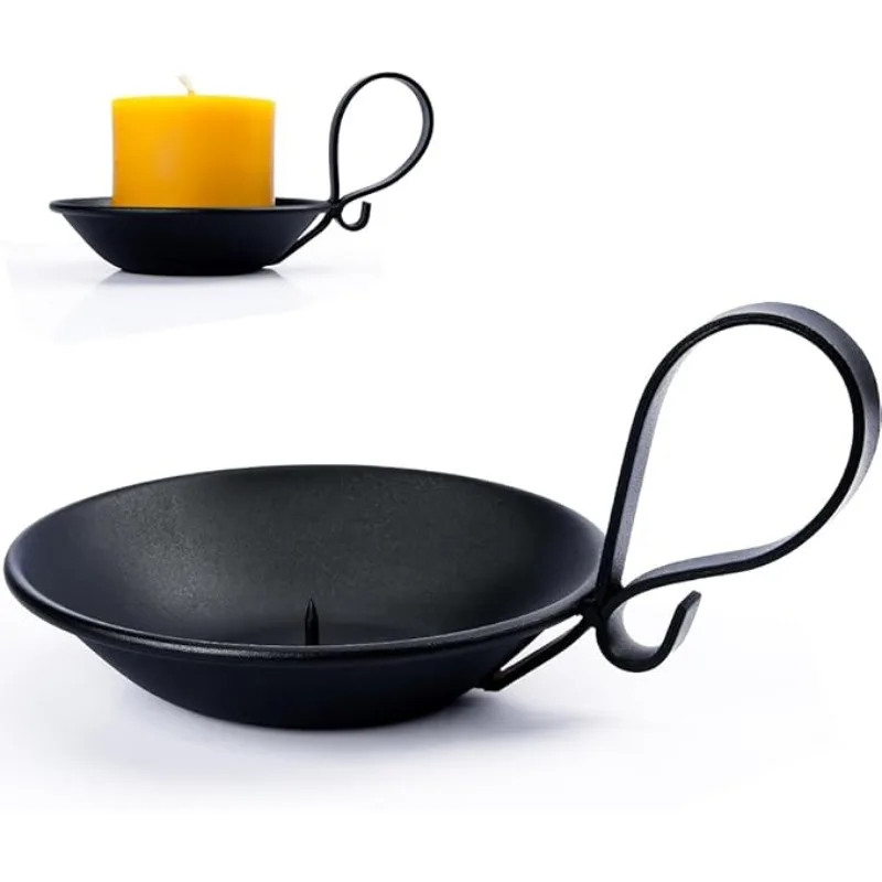 Matte Black Iron Pillar Candle Holder,with Handle,Simple Industrial Style,Table Centerpiece Decoration,with/without Safety Spike
