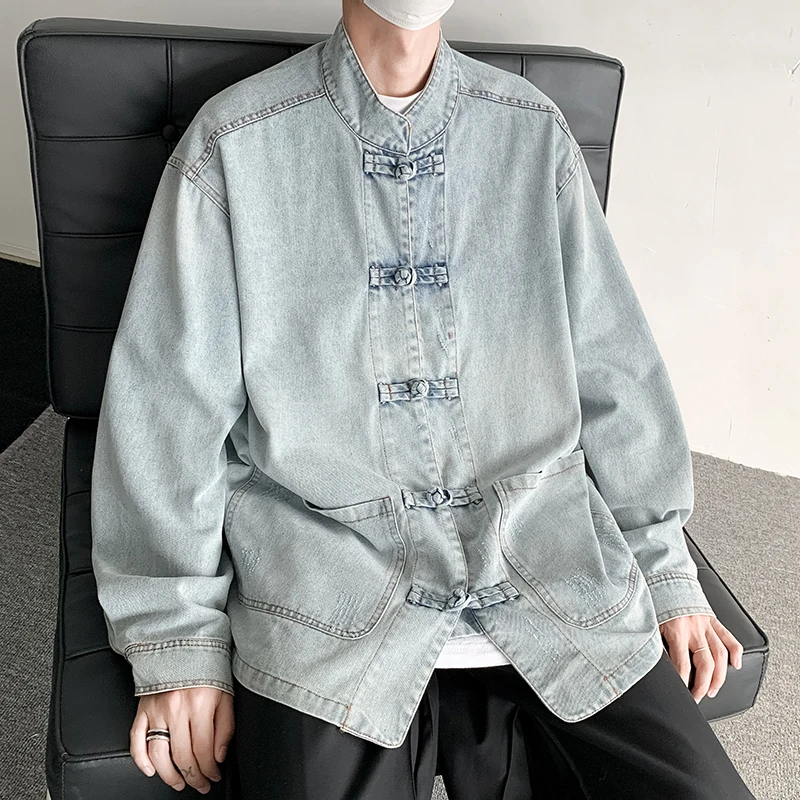 

Осенняя мужская джинсовая куртка Мужской костюм Тан в китайском стиле Мужской потертый джинсовый топ Мужская куртка с воротником-стойкой Мужские повседневные хлопковые пальто