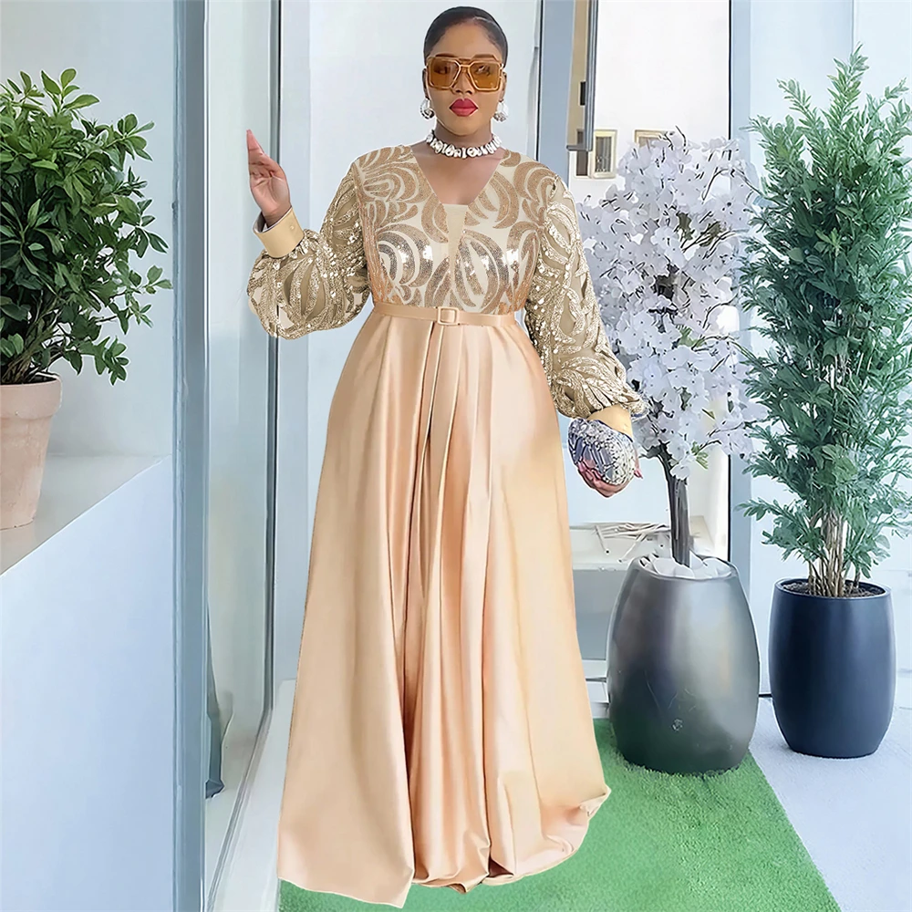 

Африканские платья для женщин, роскошное вечернее платье с длинными рукавами для свадебной вечеринки, Дашики, наряды из Анкары с блестками, африканская одежда, женское платье