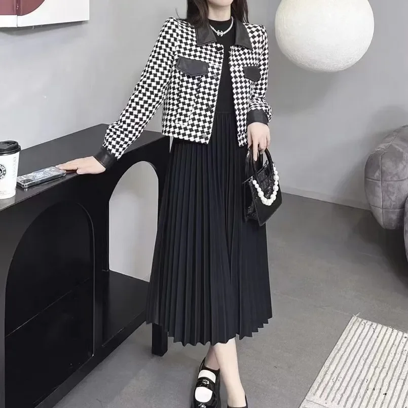 

2024 New Fashion Outerwear for Women+pleated Dress Two-piece Set for Women's Autumn New High-end Temperament Set Skirt