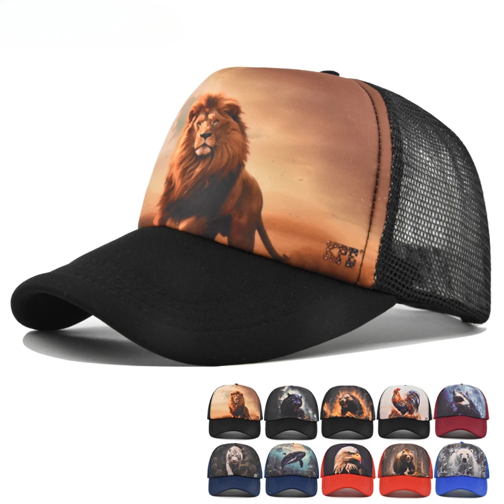 New Personalized Full-color Printed Animal Mesh Hat Embroidered Baseball Hat for Men and Women, Animal Duckbill Hat