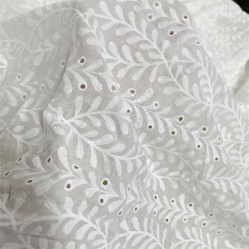 Striped Cotton Leaf Embroidery Eyelets Lace Fabric for DIY Crafts Sewing Blouse Curtain supply Wedding Gown Table Cover