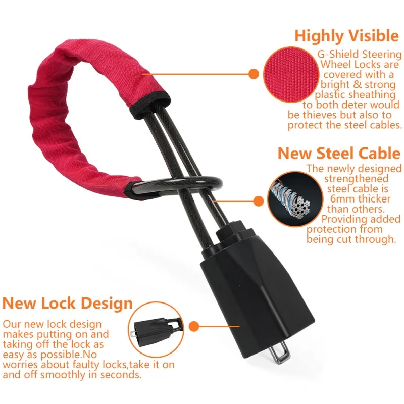 قفل عجلة قيادة السيارة مع مقبس حزام الأمان حبل فولاذي لشاحنة SUV فان RV مع 3 مفاتيح جهاز حماية عالمي ضد السرقة