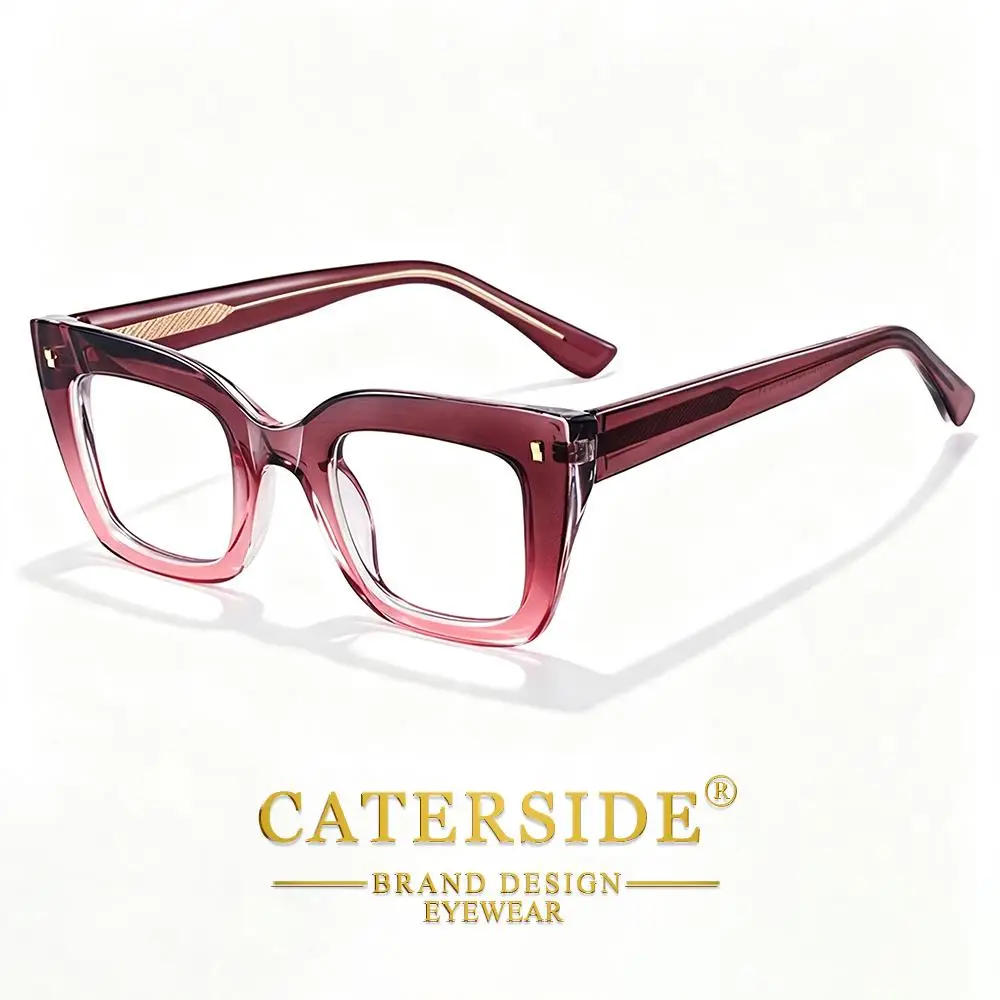 CATERSIDE Modische Damen-Katzenaugen-Brille mit Flachglas, Tr-90, Quadratischer Dicker Rahmen, Blaulichtfilter-Brille für Büro und Freizeit – Detail 7