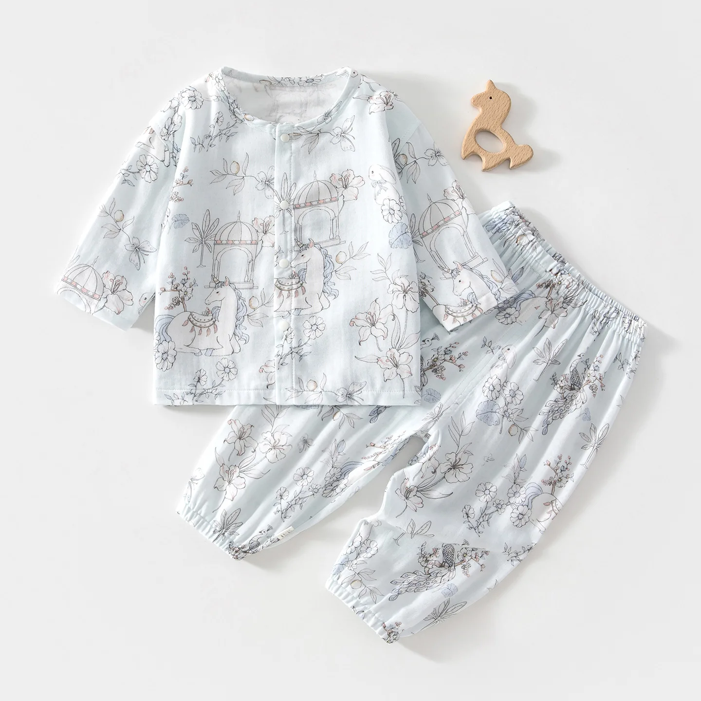 Baby Cotton Pajama Sets Baby Homewear Long-Sleeved Bamboo Fiber Top Pants Children Summer Air Conditioning Room Clothes - view 4