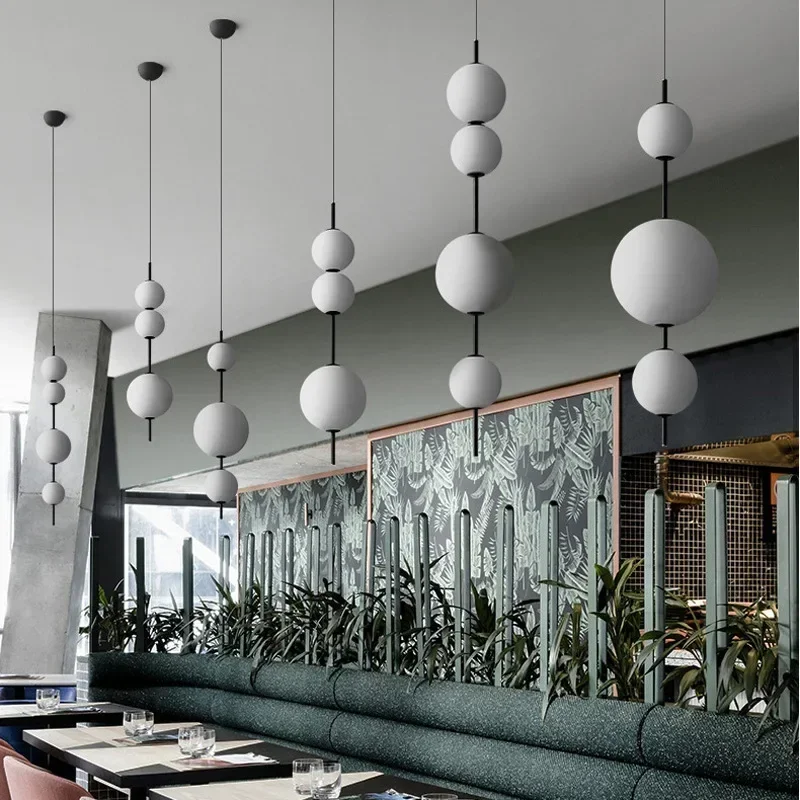 

Nordic Led White Hanging Lamp Italy Designer Round Glass Ball Beads Ceiling Chandelier For Cafe Bar Bedroom Kitchen