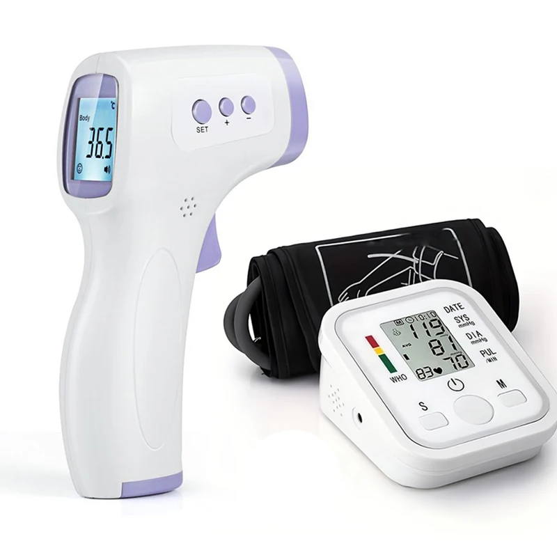 Arm Blood Pressure Monitor Sphygmomanometer Tonometer Tensiometer + Pulse Oximeter Finger Clip Pulse Monitor + Body Thermometers