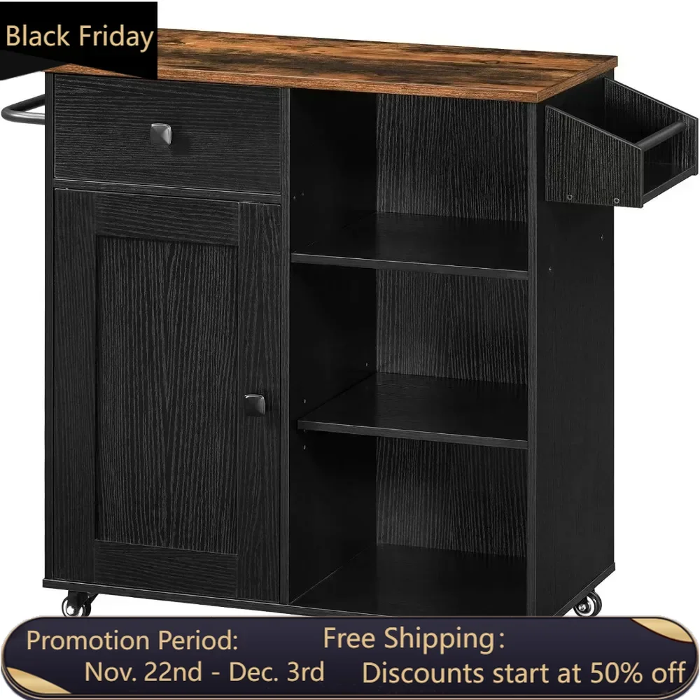 Kitchen island, storage cabinet with drawers, kitchen cart with spice and towel rack, space saving, easy to assemble