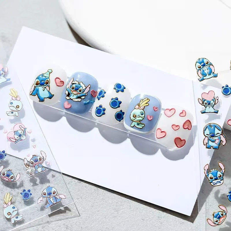 

New Disney 5D Embossed Cartoon Lilo & Stitch Nail Sticker Anime Character Nail Art Decoration Animated Mickey Stickers For Nails