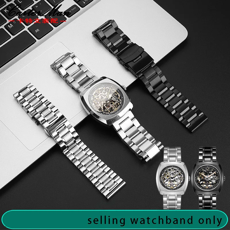 Stainless steel watchband for Seagull barrel shaped hollow series watch sharpness 6094 stainless watch strap men's wristband