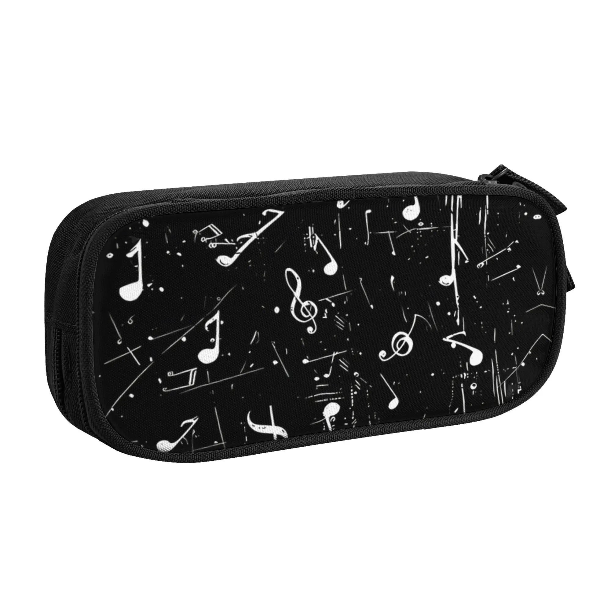 1 piece Stylish Black Pencil Case Student Pen Bag Music Notes School Pencil Pouch