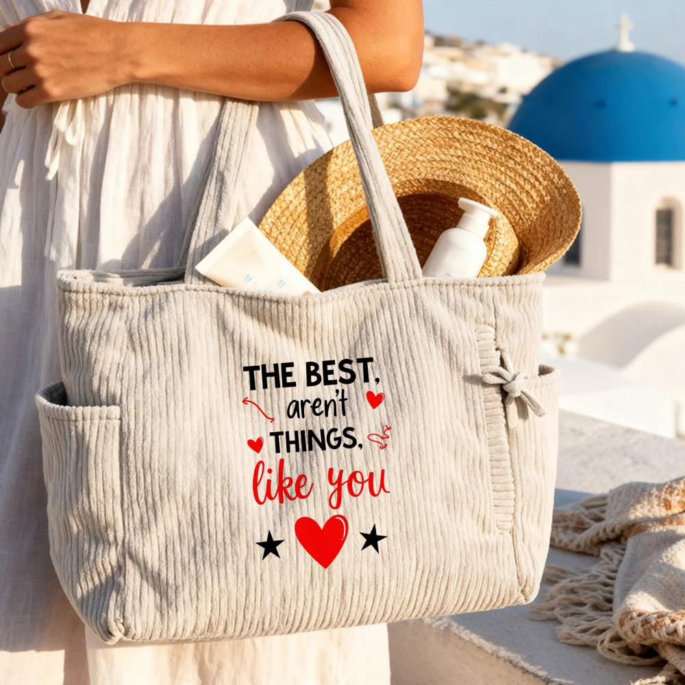 

Повседневная вельветовая сумка на молнии, вместительная, с фиксированным плечевым ремнем, для ежедневных поездок, сумка для покупок, сумка-тоут