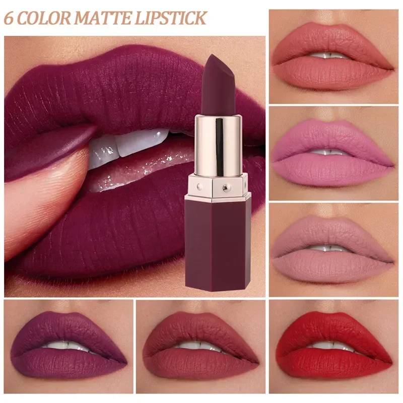 6 ألوان ماتي مقاوم للماء أحمر شفاه مخملي طويل الأمد مثير أصباغ حمراء عارية ماكياج المهنية الشفاه يشكلون أحمر الشفاه مستحضرات التجميل