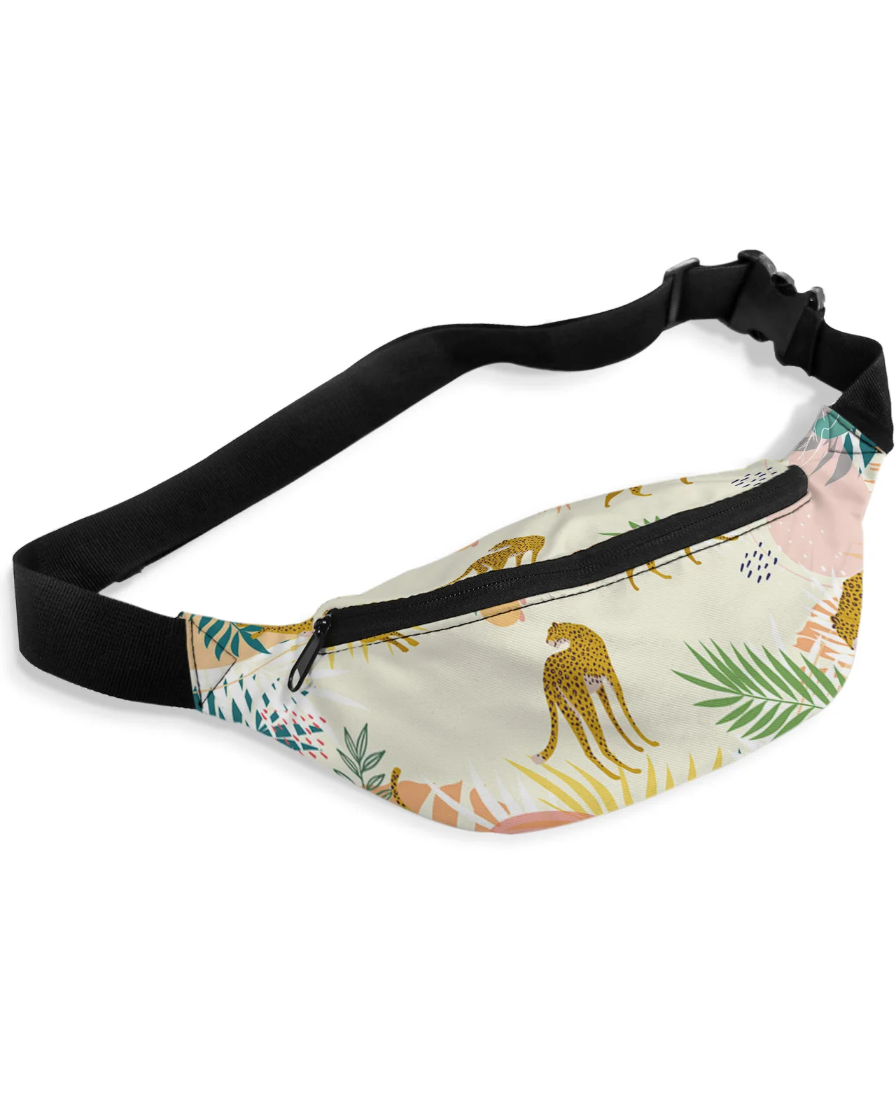 Leopard Tropical Plant Waist Bags for Women Man Travel Shoulder Crossbody Chest Bags Waterproof Fanny Pack