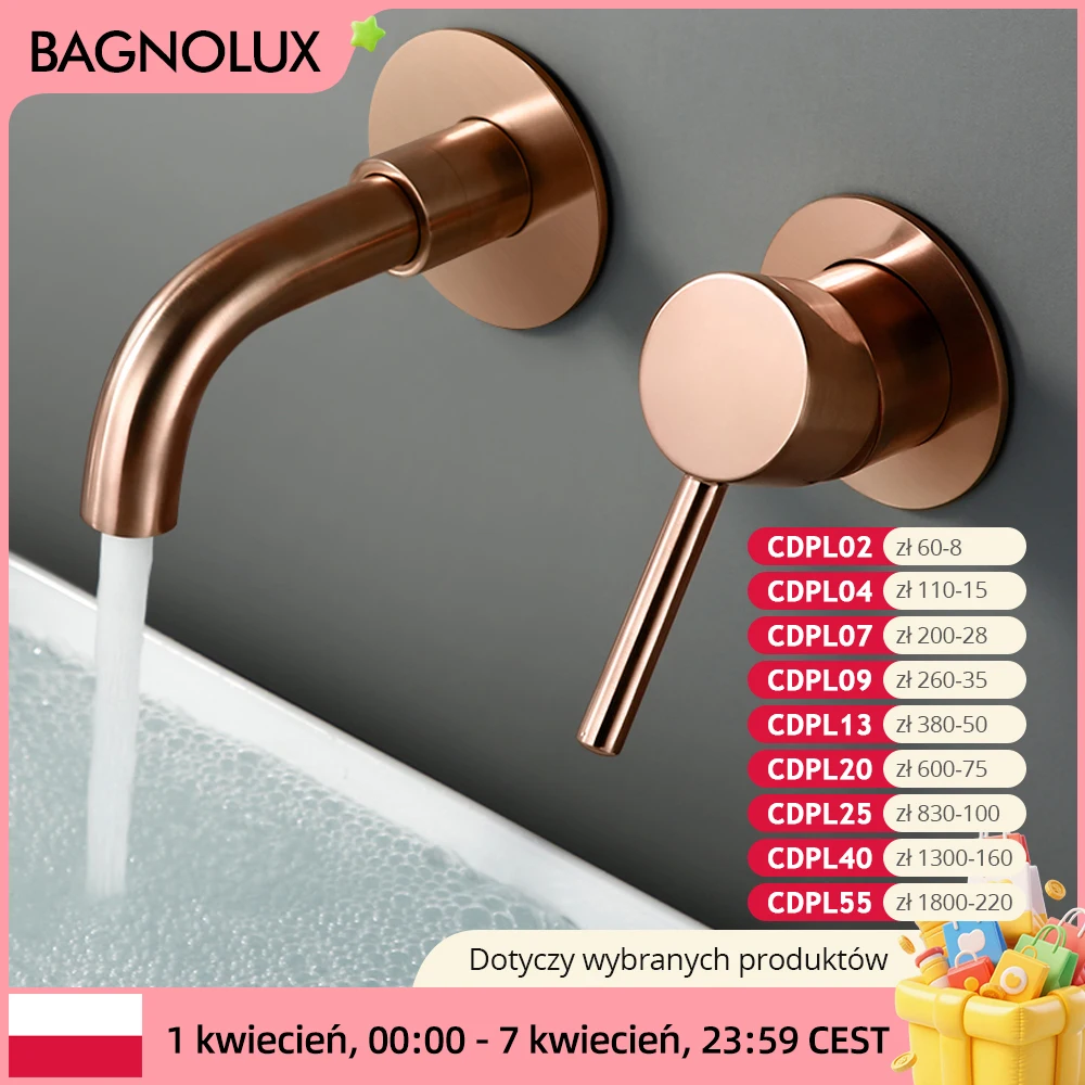 Bagnolux rubinetto per bagno in oro rosa lucido o spazzolato foro tondo in ottone tipo nascosto rubinetto per bagno freddo caldo per uso domestico