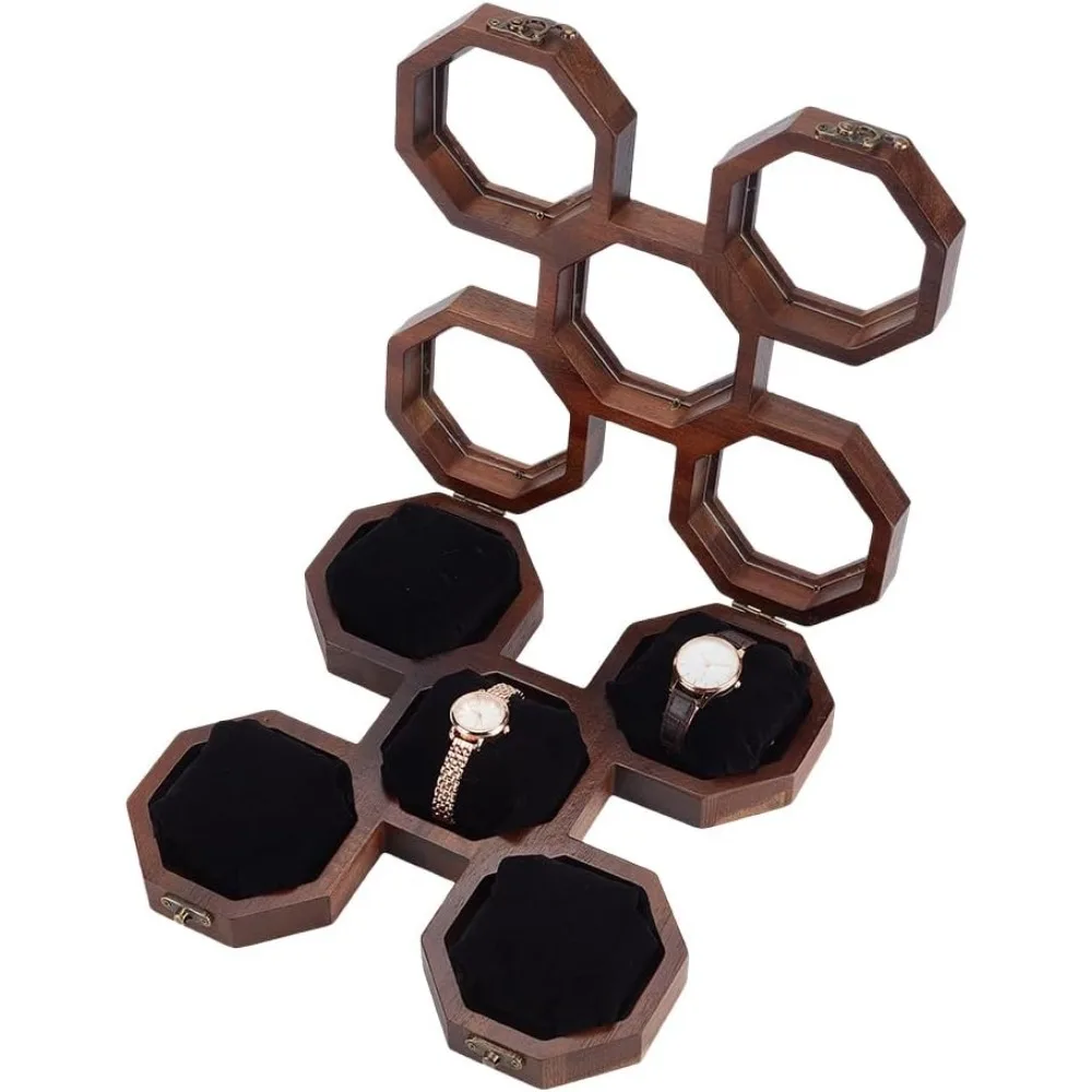 

Деревянный органайзер для часов с 5 слотами, коробки для часов с видимым окном и 5 шт., подушка для часов, коричневый чехол для часов, органайзер для хранения часов